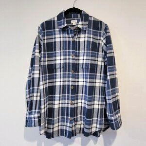 J CREW Women’s Blue & White Plaid Flannel Button Front Shirt Shacket - Small